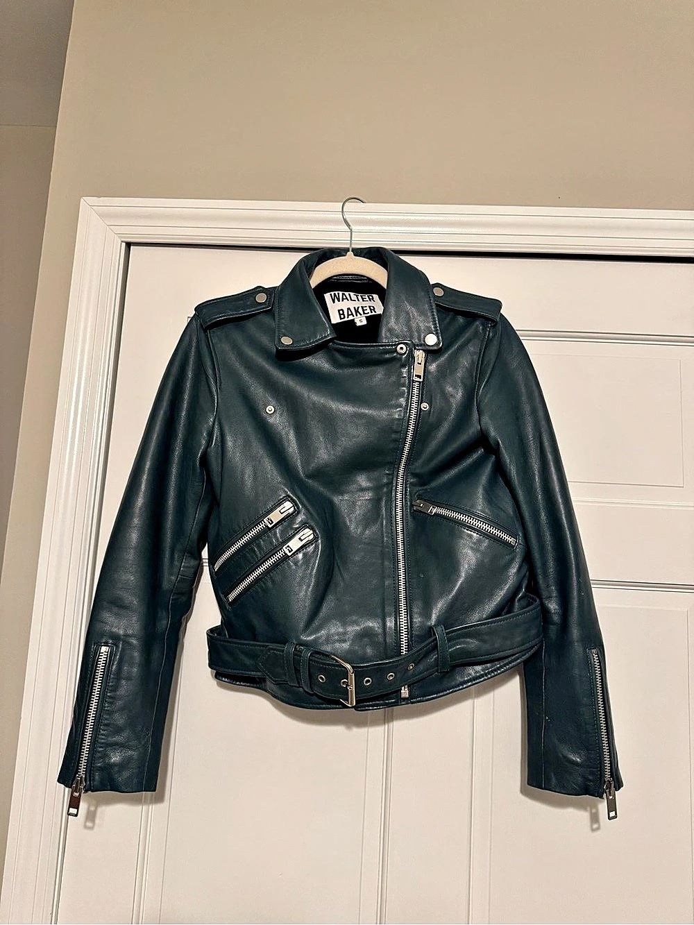 Walter Baker Liz Jacket Green Leather Moto Jacket